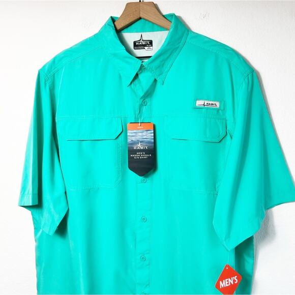 HABIT MEN'S TURQUOISE ACTIVE SHORT SLEEVE BUTTON UP SHIRT SIZE XL BRAND NEW - Picture 2 of 5
